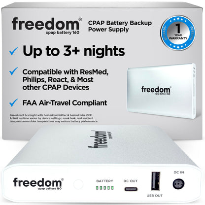 Freedom CPAP Battery 160Wh by Battery Power Solutions – Portable Backup for Travel, Camping & Emergencies