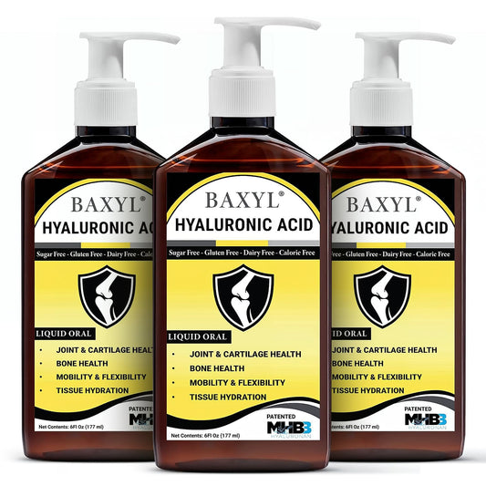 BAXYL Liquid Hyaluronic Acid Supplement — Flavorless, Vegan, 3 x 6 fl oz