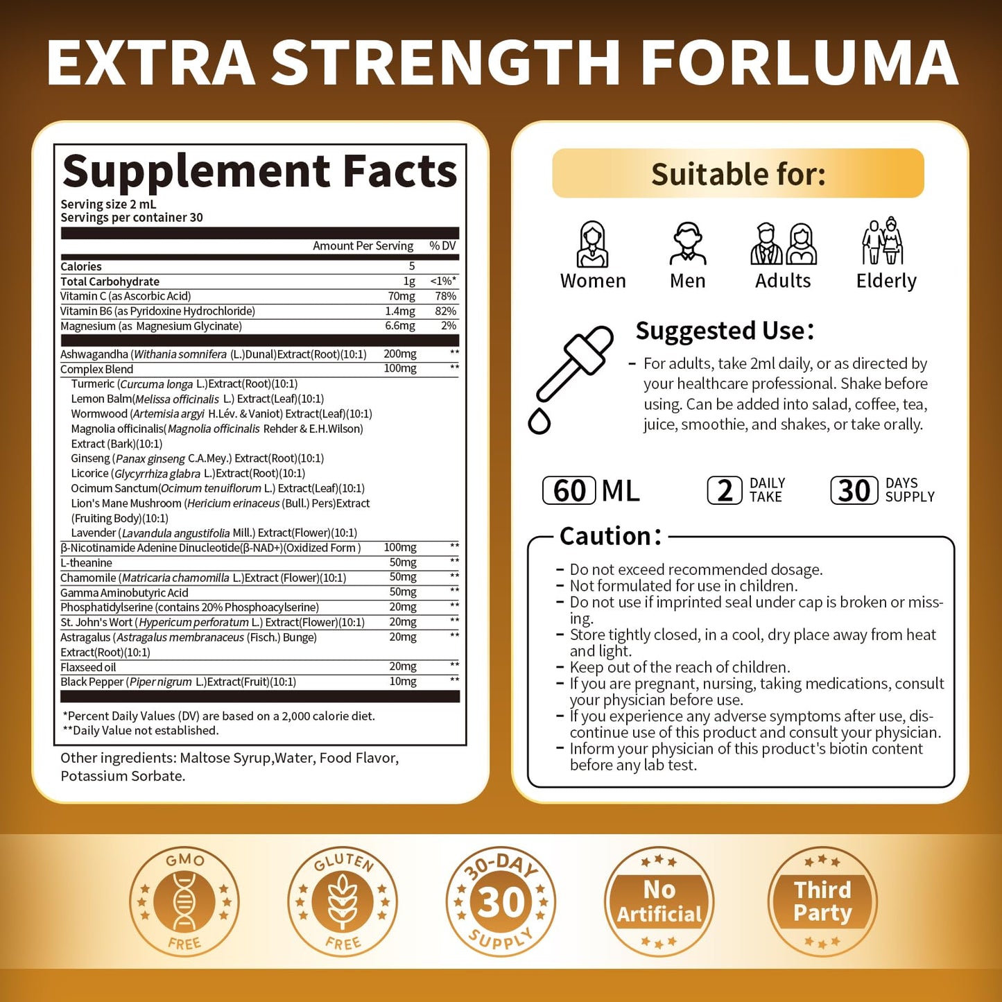 BBEEAAUU 2-Pack Cortisol Drops for Women & Men | 200mg Ashwagandha, L-Theanine & Phosphatidylserine