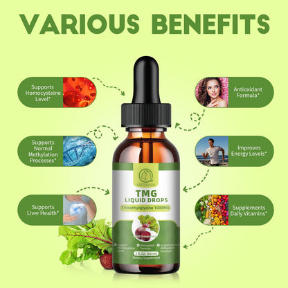 BBEEAAUU TMG Supplements 1000MG Liquid Drops – High-Absorption Betaine for Methylation, Liver & Cognitive Support