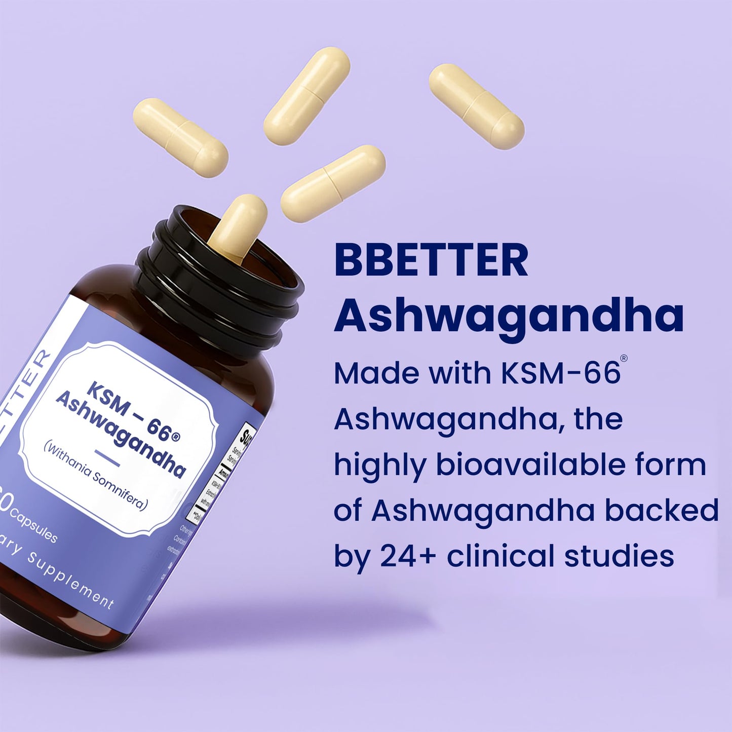BBETTER KSM-66 Ashwagandha 500mg Capsules – Stress Relief & Mood Support | 120 Veg