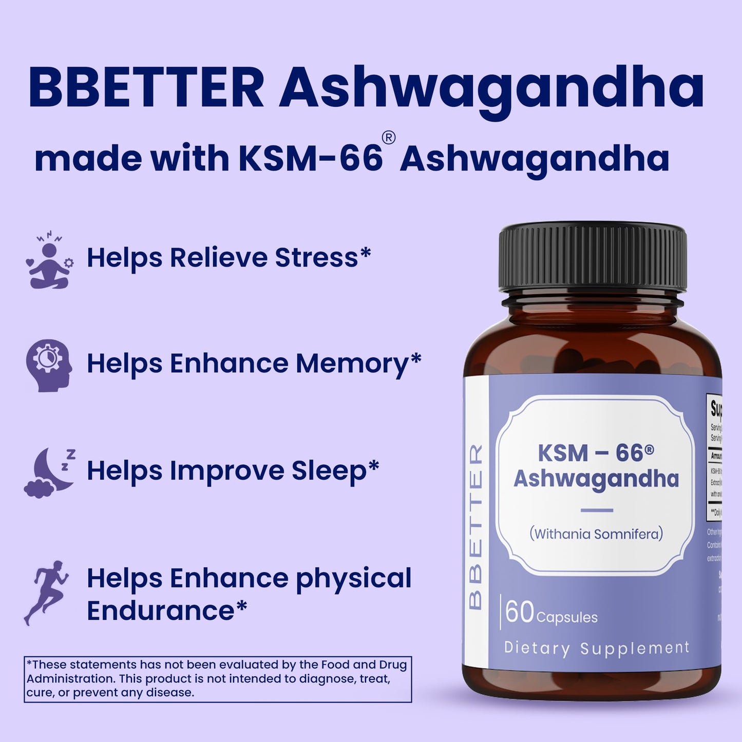 BBETTER KSM-66 Ashwagandha 500mg Capsules – Stress Relief & Mood Support | 120 Veg
