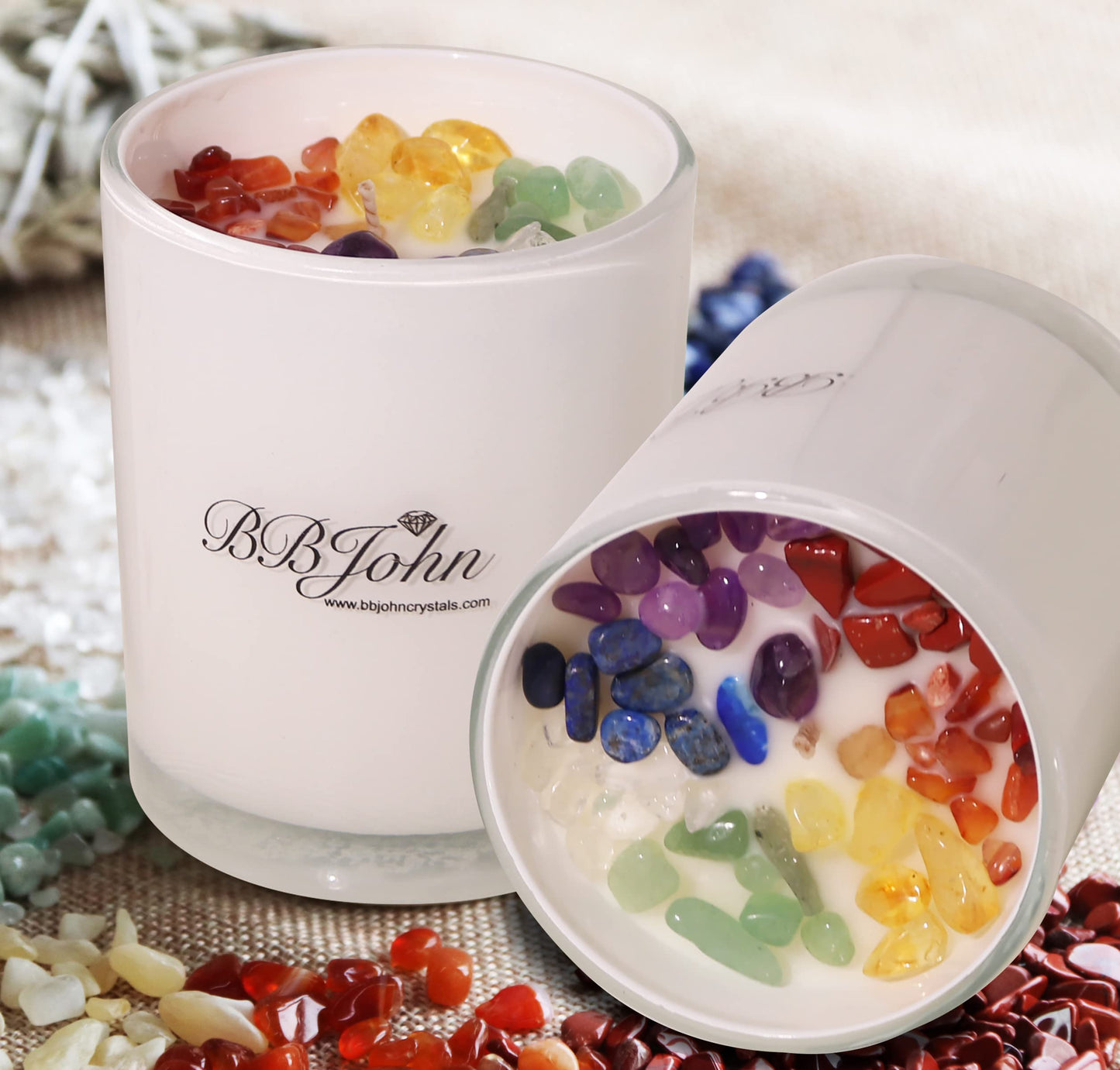 BBJohn Chakra Crystal Candle – Seven Chakras, Meditation & Soy Wax
