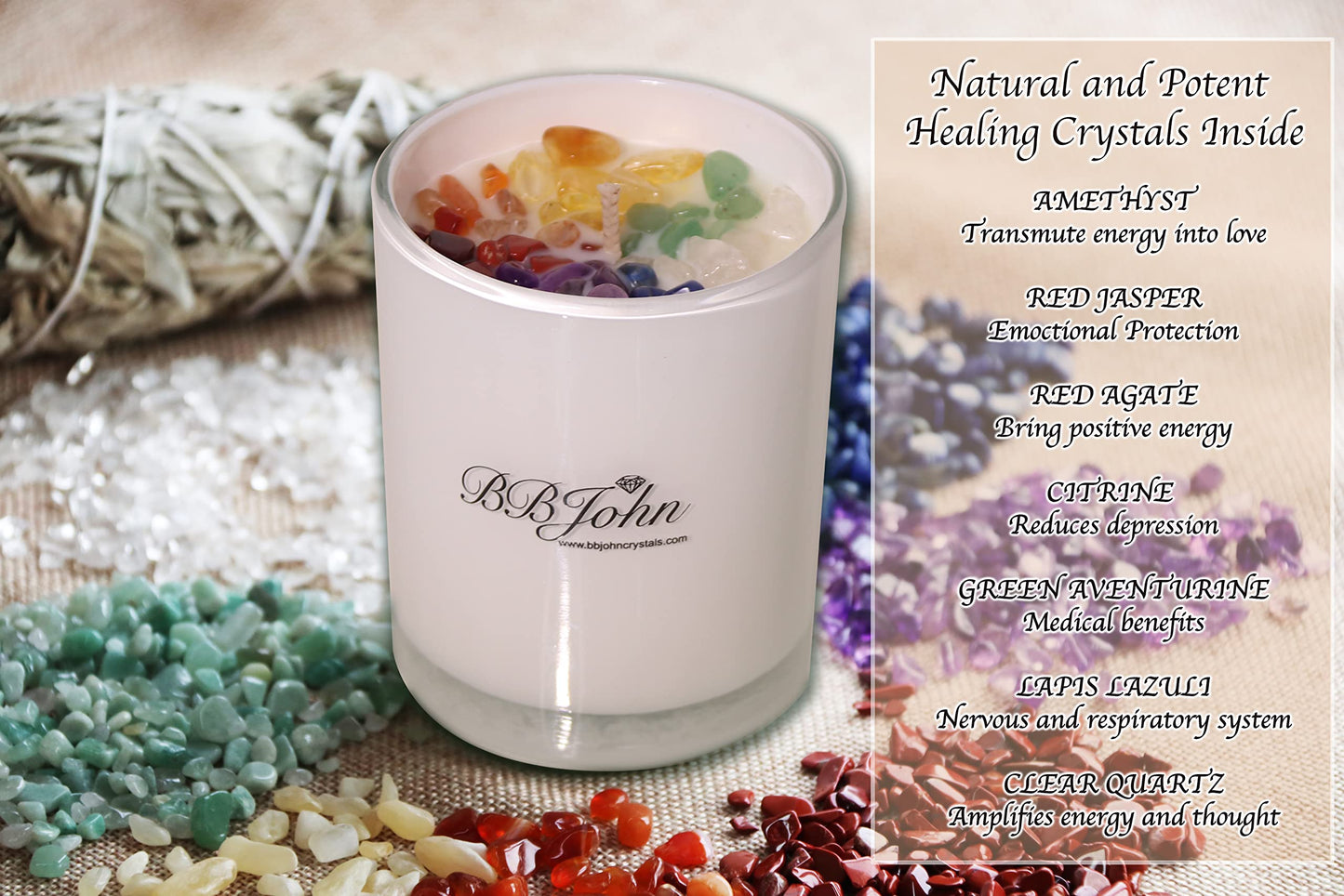 BBJohn Chakra Crystal Candle – Seven Chakras, Meditation & Soy Wax