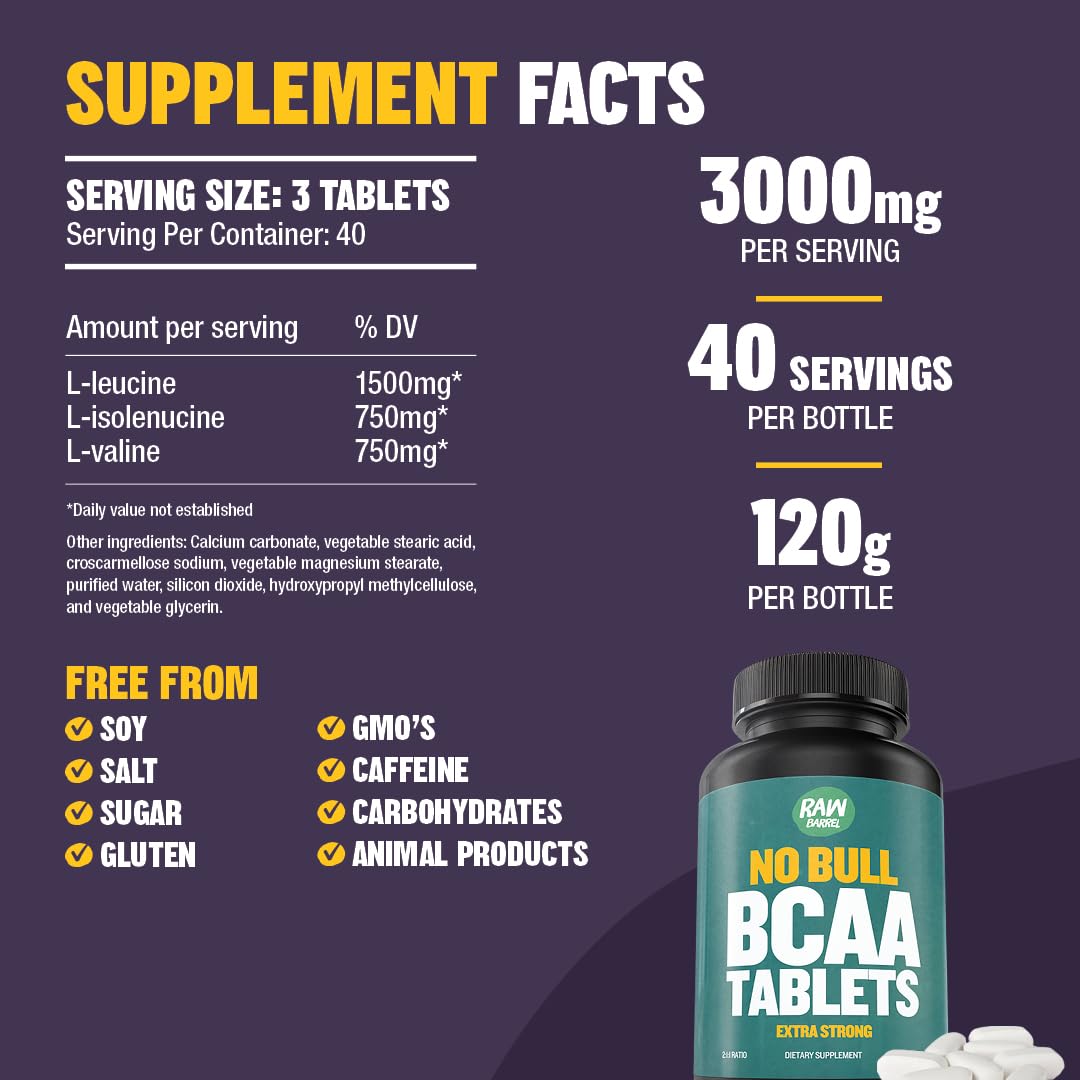 BCAA Tablets 1000 mg – 120 Pills for Muscle Recovery & Energy | Vegan, Non-GMO