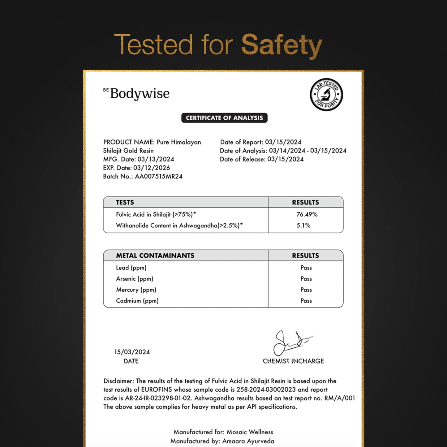 Be Bodywise Himalayan Shilajit Gummies Gold – Lab Tested, Sugar Free