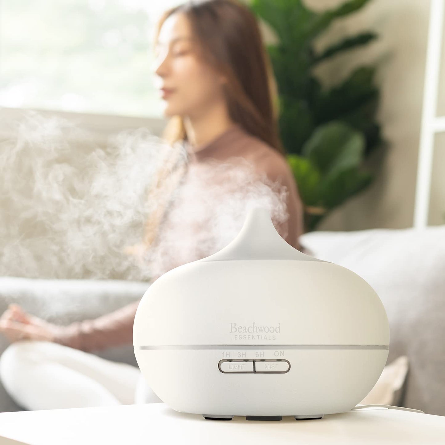 Beachwood Essentials Ultimate Ultrasonic Aromatherapy Diffuser - Therapeutic Grade, 3 Timer, 7 Ambient Lights, 16 Hours, Bamboo 300mL