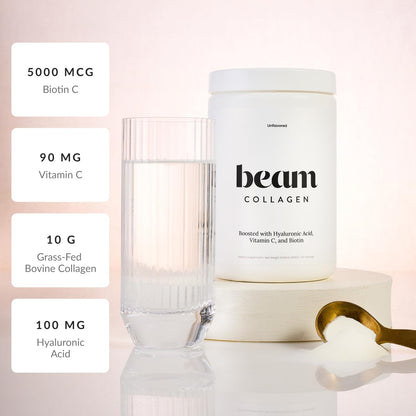 Beam Collagen Powder for Women – Grass-Fed, Hyaluronic Acid, Biotin | 15 Servings