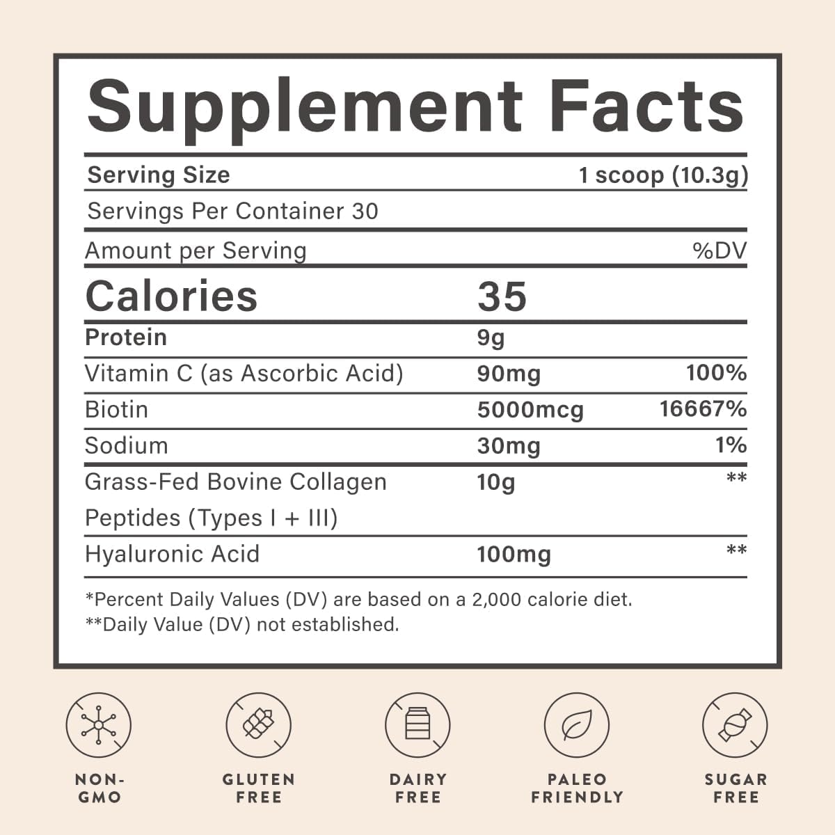 Beam Collagen Powder for Women with Hyaluronic Acid & Biotin – Grass-Fed, 60 Servings