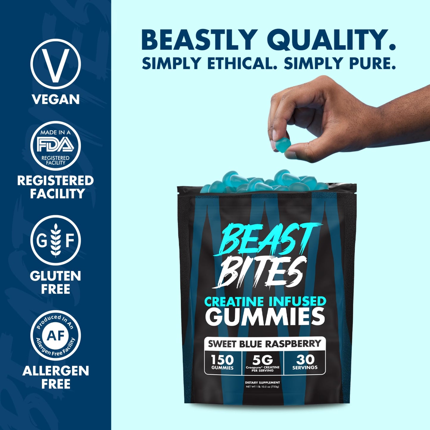 BEAST BITES Creatine Monohydrate Gummies – 5g Creapure, 150 Gummies, USA Made
