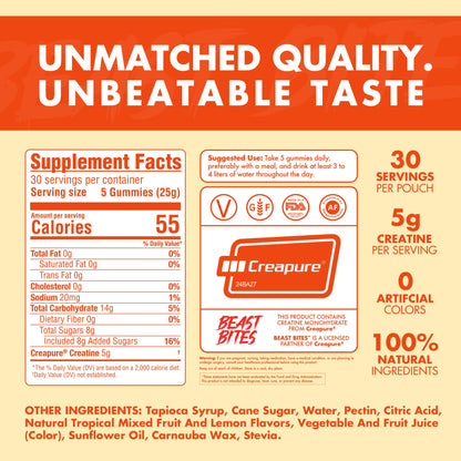BEAST BITES Creatine Gummies - 5g Creapure, NSF Certified, 30 Servings