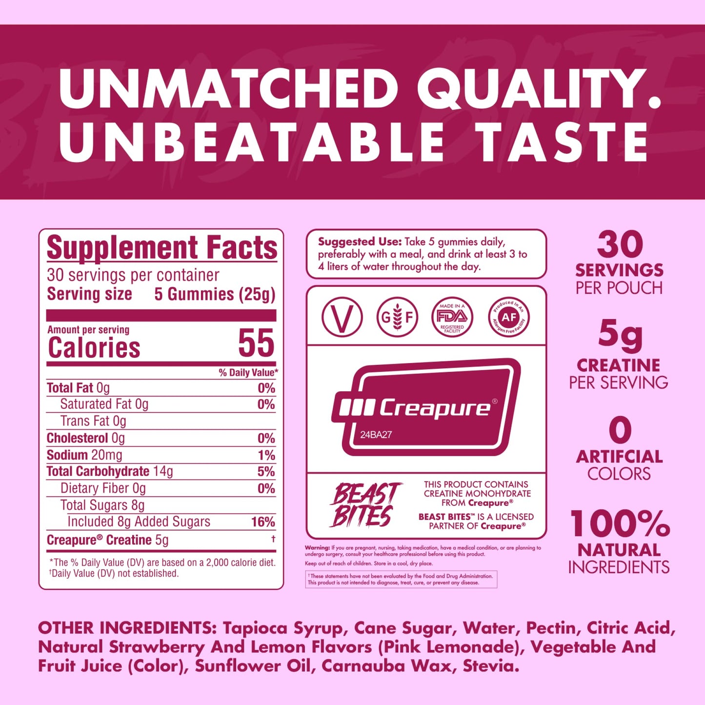 BEAST BITES Creatine Gummies - 5g Creapure per Serving, NSF Certified
