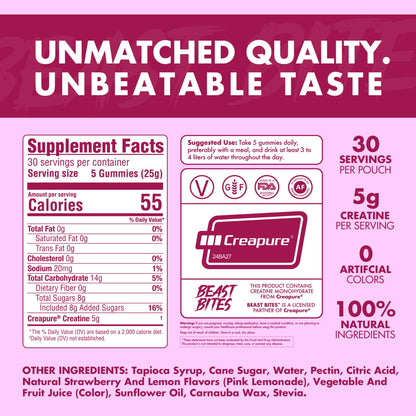 BEAST BITES Creatine Gummies - 5g Creapure per Serving, NSF Certified