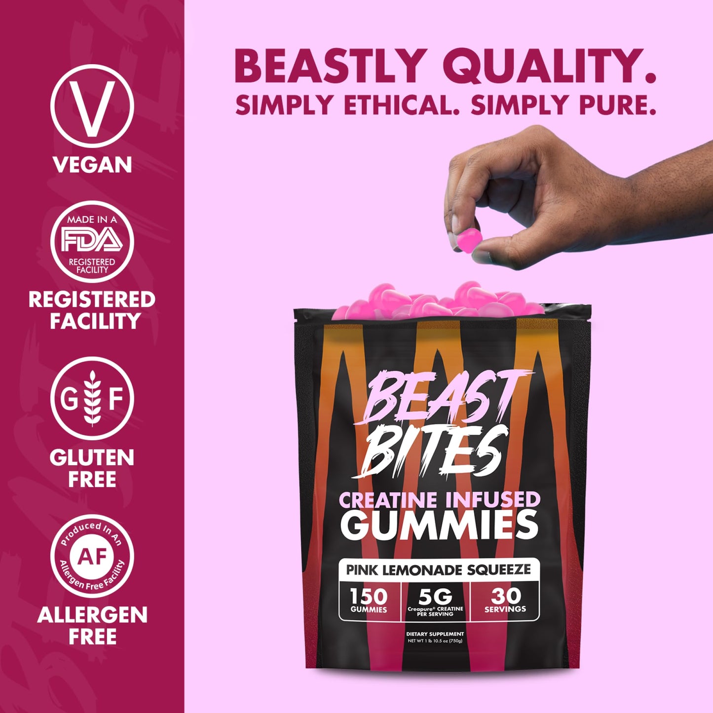 BEAST BITES Creatine Gummies - 5g Creapure per Serving, NSF Certified