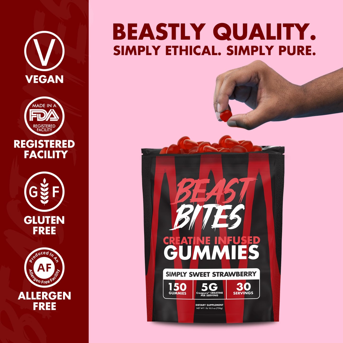 BEAST BITES Creatine Gummies - 5g Creapure Creatine Monohydrate per Serving | NSF Certified for Sport | 30 Servings