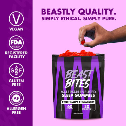 Beast Bites - Valerian Infused Sleep & Nighttime Recovery Gummies - NSF Certified for Sport - 30 Servings