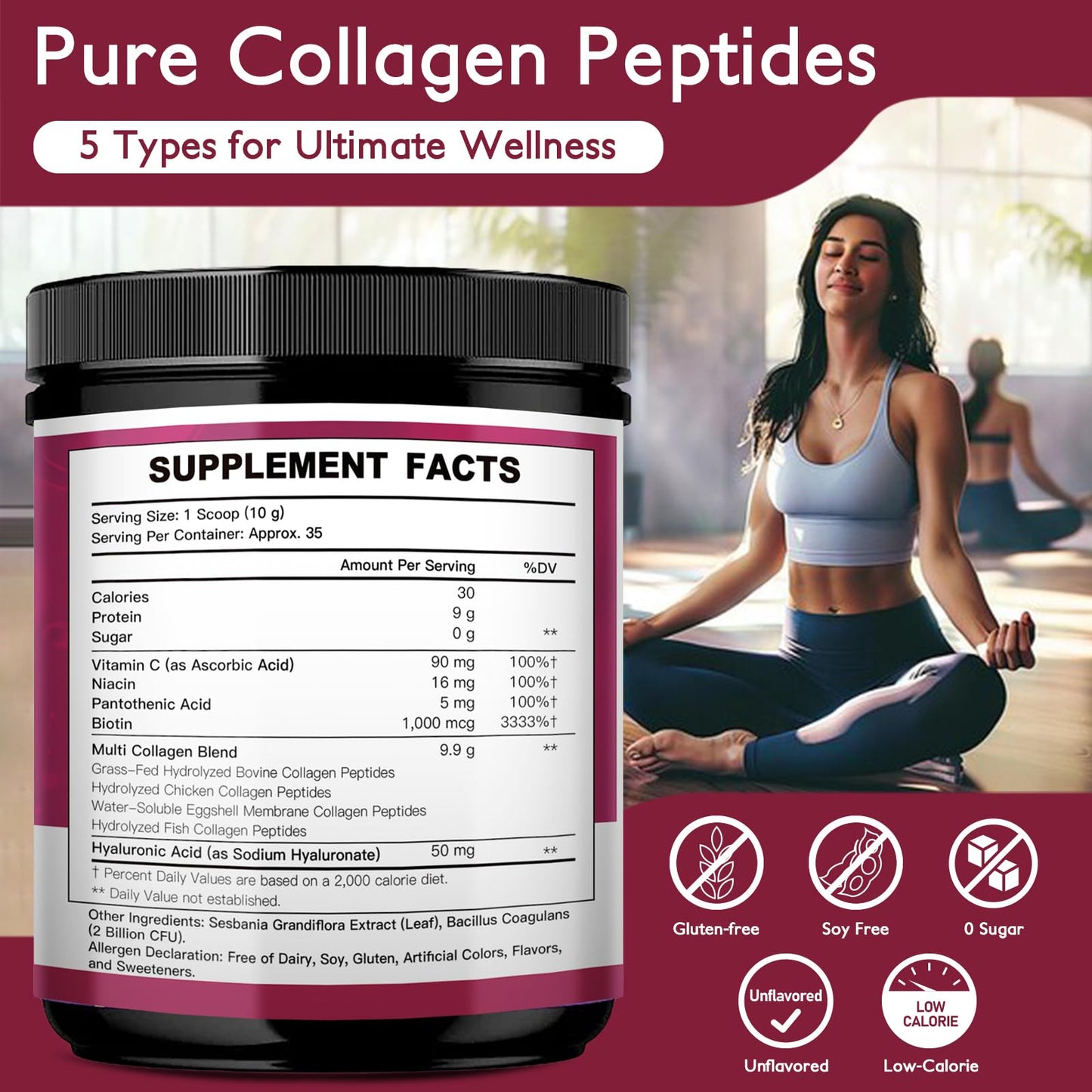 Beautide Multi Collagen Peptides Powder for Women - Unflavored, Keto & Sugar-Free, 35 Servings