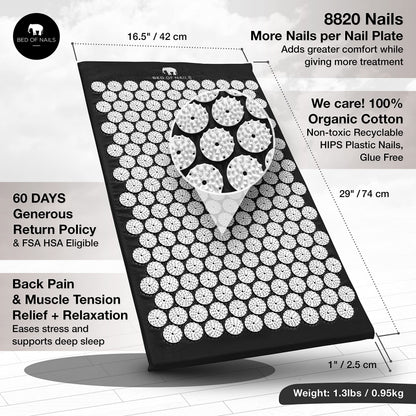 Bed of Nails Original Premium Acupressure Mat – 8,820 Nails, Jet Black
