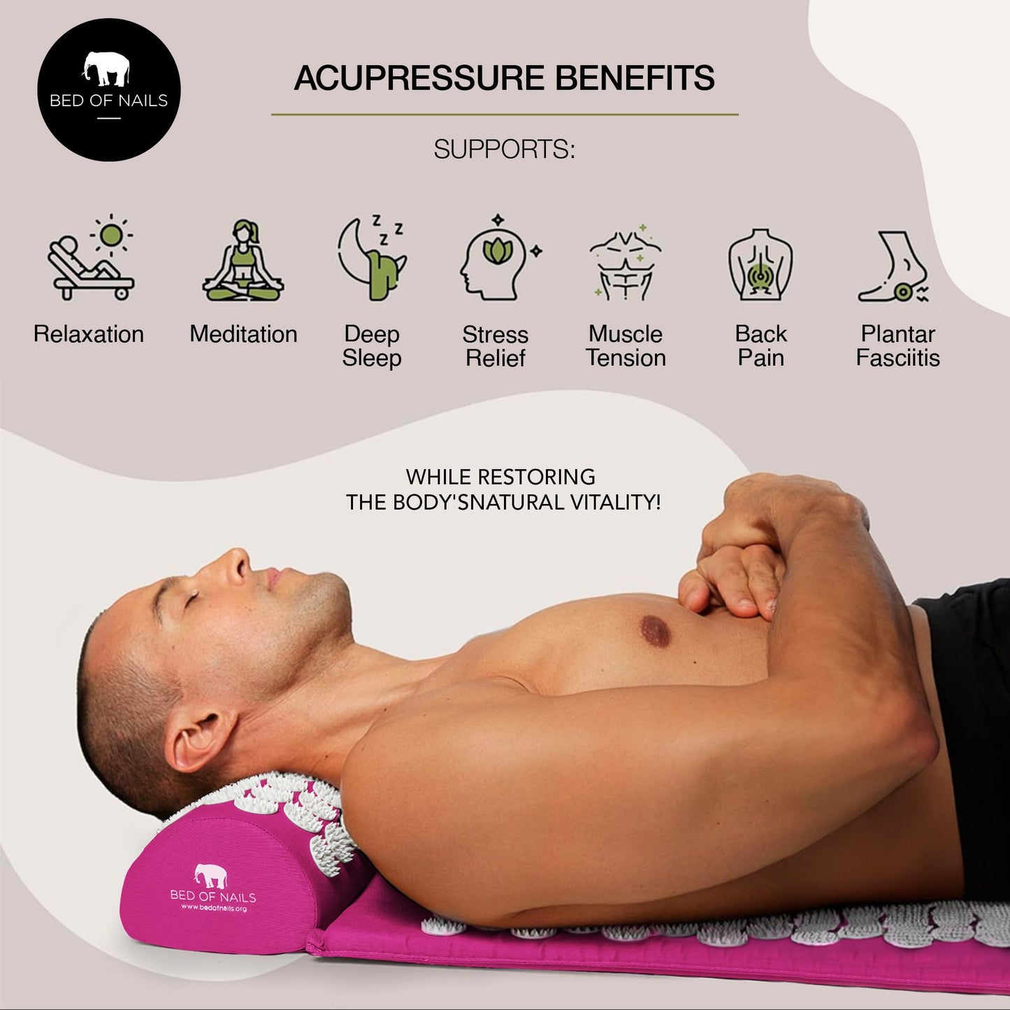 BED OF NAILS Original Acupressure Lumbar Cushion Pillow – 2142 Nails, Pain Relief, FSA/HSA Eligible, Pink