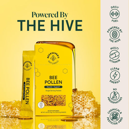 Beekeeper's Naturals 100% Raw Bee Pollen Sticks | Paleo & Keto Friendly | Gluten Free (15ct)