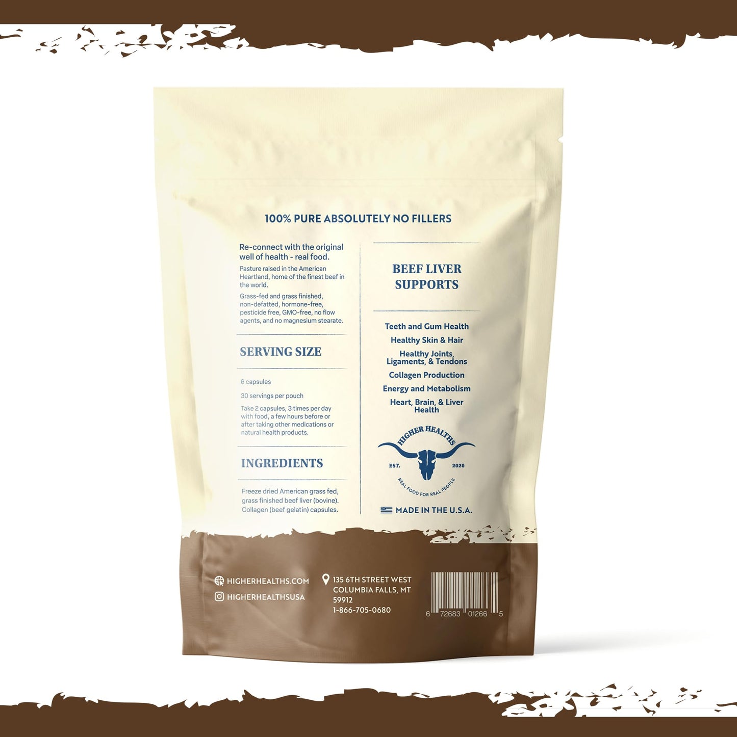Higher Healths Beef Liver – Nature’s Multivitamin | 100% USA Beef | 180 Capsules