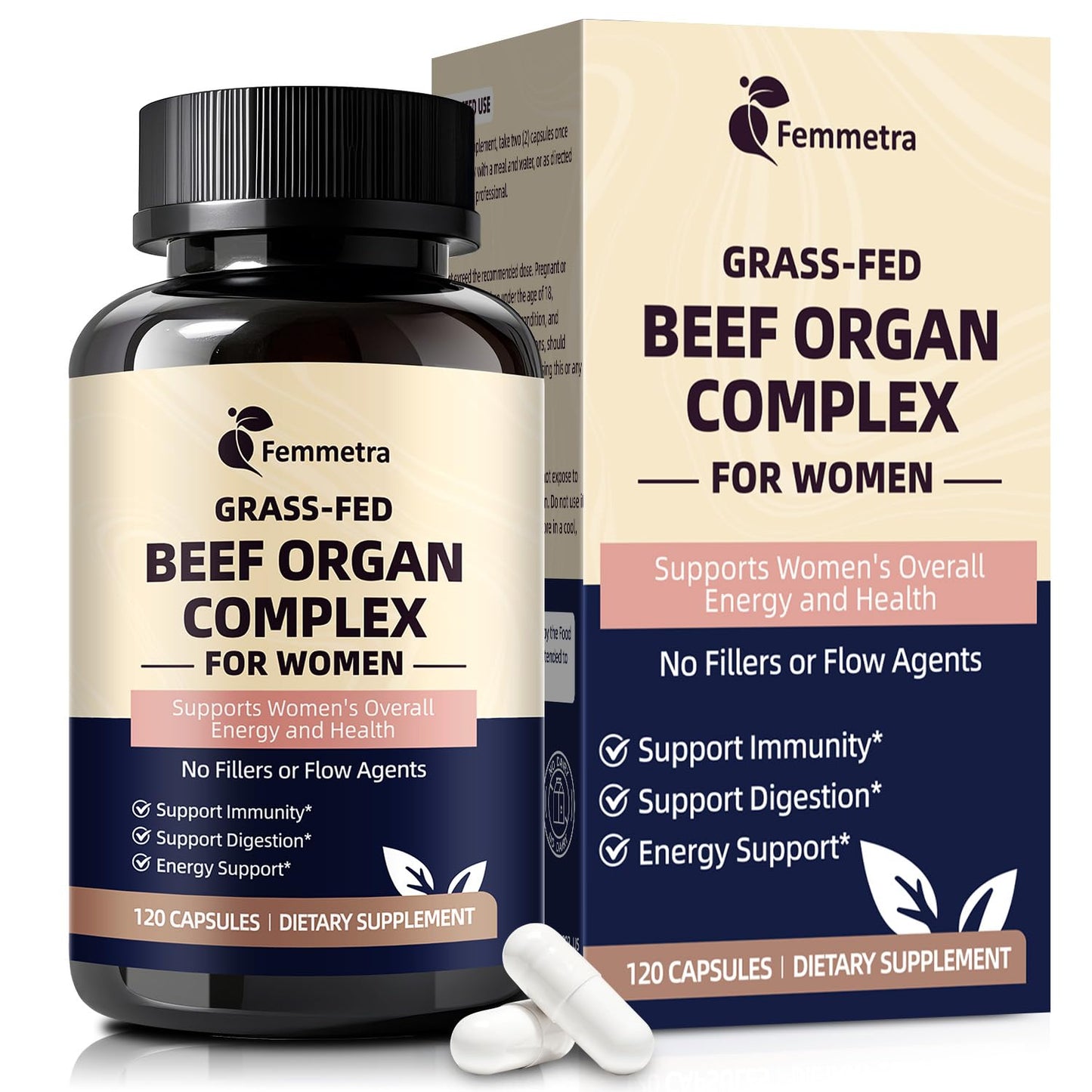 Female-Optimized Beef Organ Complex Superfood Supplement, Beef Liver, Kidney, Heart, Uterus & 6 More, Balance Hormones, Energy & Women's Overall Wellness, with Milk Thistle, Zinc, Grass-Fed, 60 Day