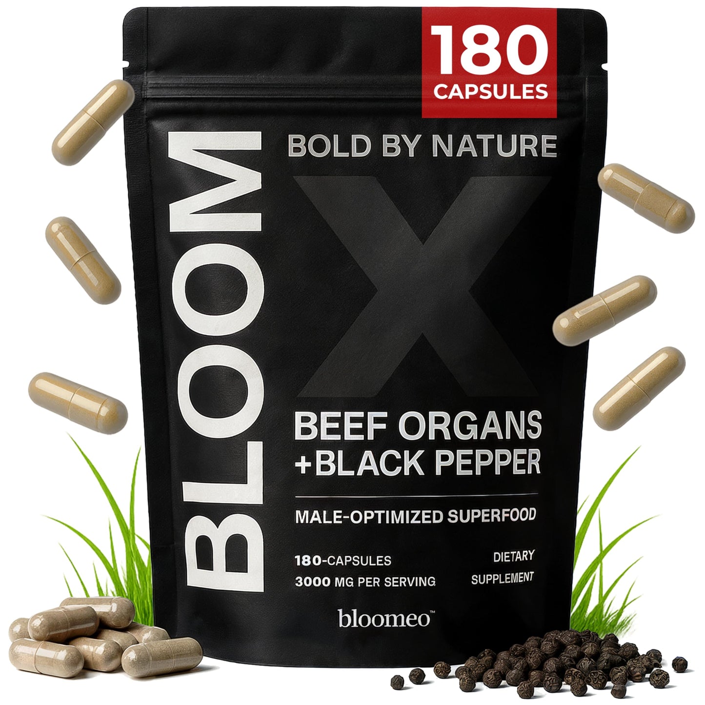 Beef Organ Supplement for Men – Grass-Fed Liver & 7 Organs | Bloom X 180 ct