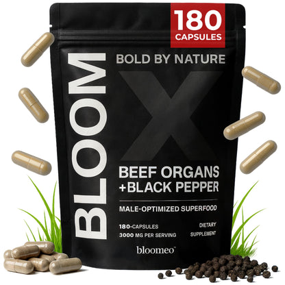 Beef Organ Supplement for Men – Grass-Fed Liver & 7 Organs | Bloom X 180 ct