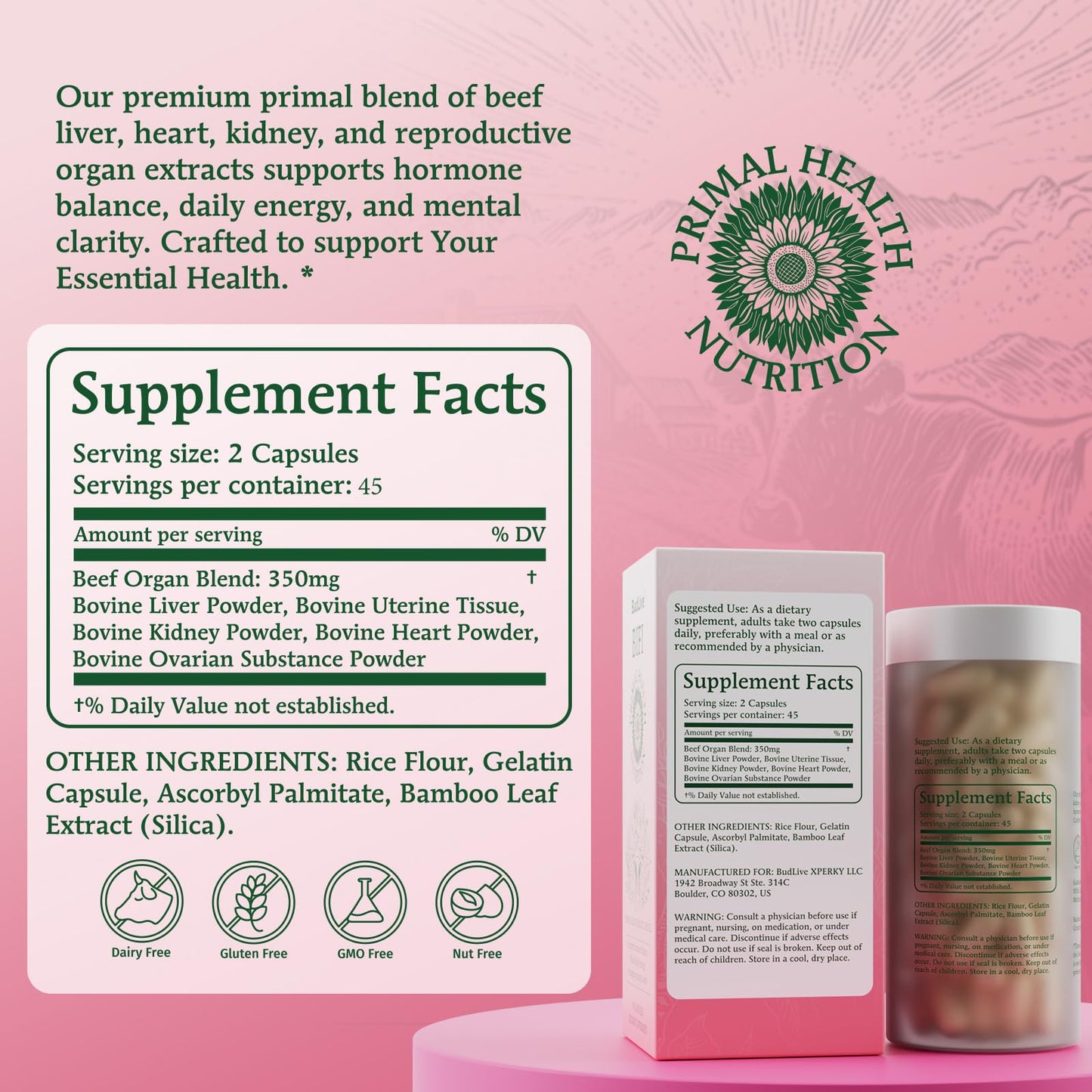 Beef Organ Supplement for Women - Primal Health Blend Capsules | 90 Capsules