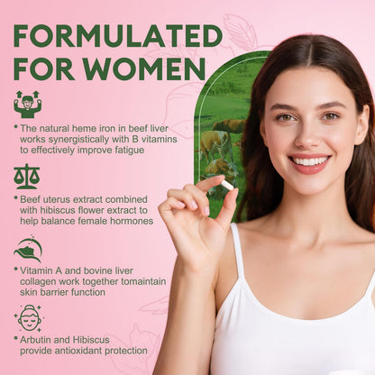 Beef Organ Supplement for Women | Grass-Fed Liver, Heart & Uterus - Hormone Balance & Energy | 120 Caps