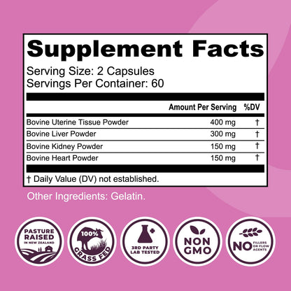 Beef Organ Supplement for Women - Grass-Fed NZ, 120 Capsules