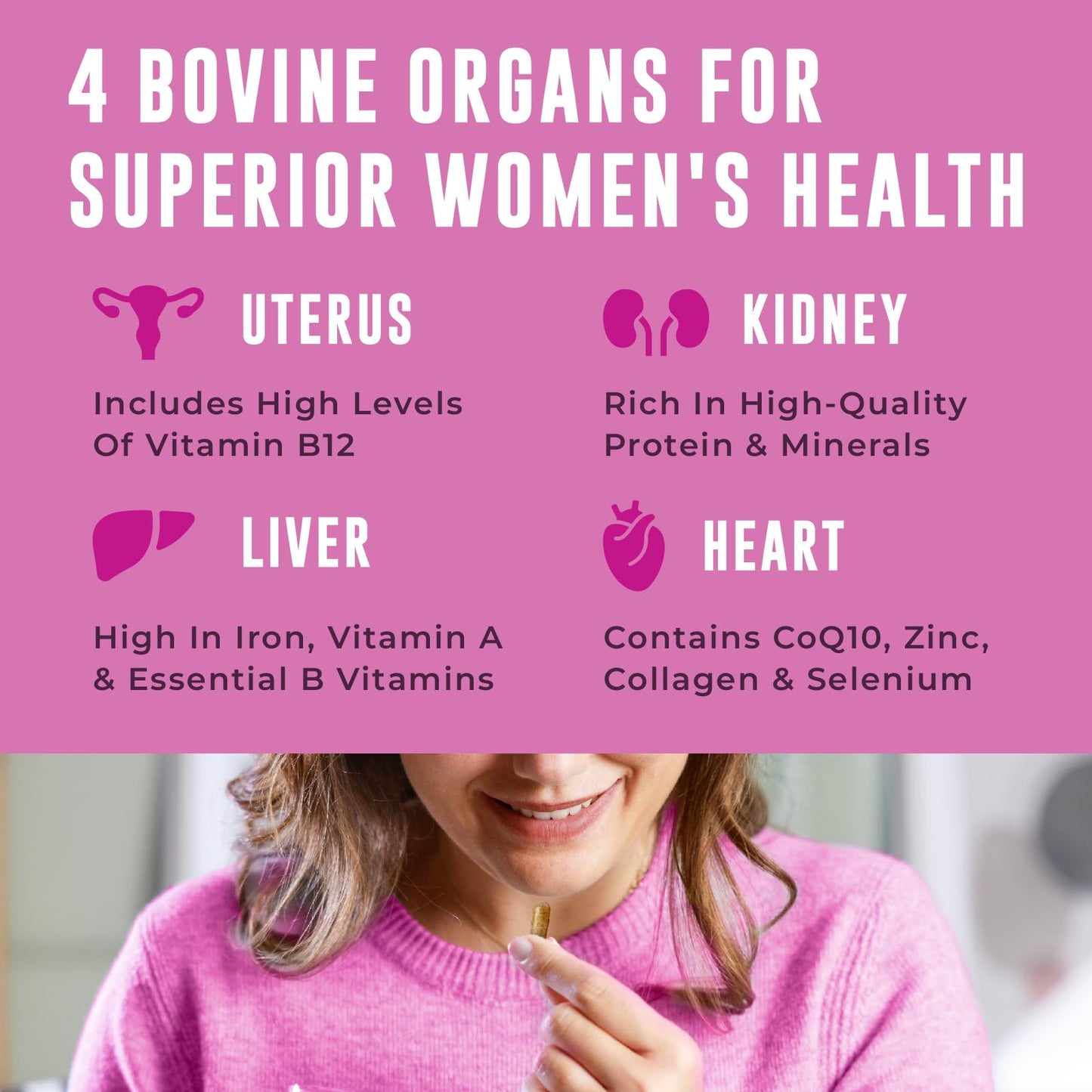 Beef Organ Supplement for Women - Grass-Fed NZ, 120 Capsules