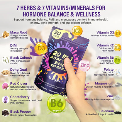 20-In-1 Beef Organ Supplement for Women – 925MG Grass-Fed Liver, Uterus & Ovary + 3 More | Hormone Balance & Energy