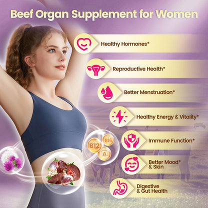 Beef Organ Supplement for Women - 100 Day Supply | 11,000mg per Serving | Grass-Fed