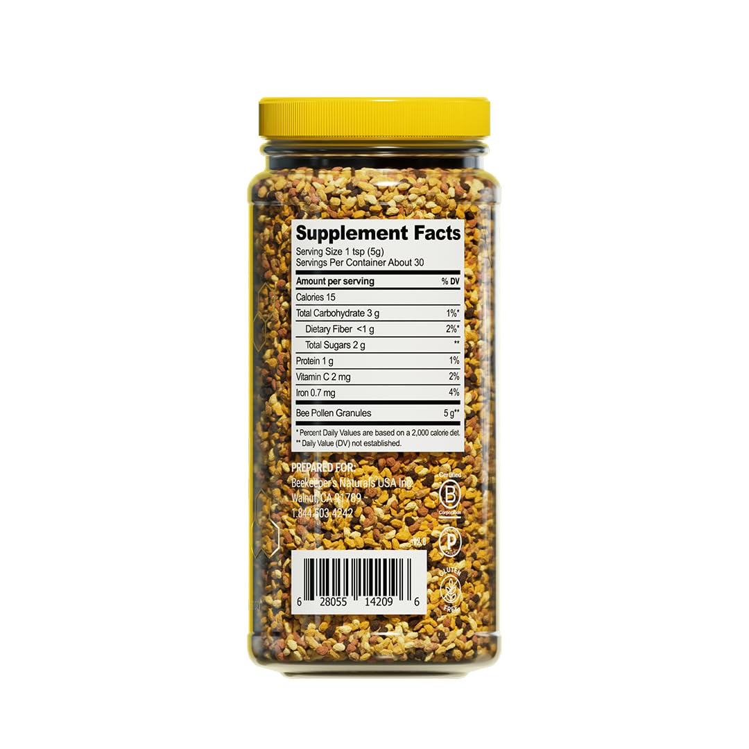 Beekeeper's Naturals – 100% Raw Bee Pollen Granules (5.2 oz) – Paleo & Keto, Gluten Free