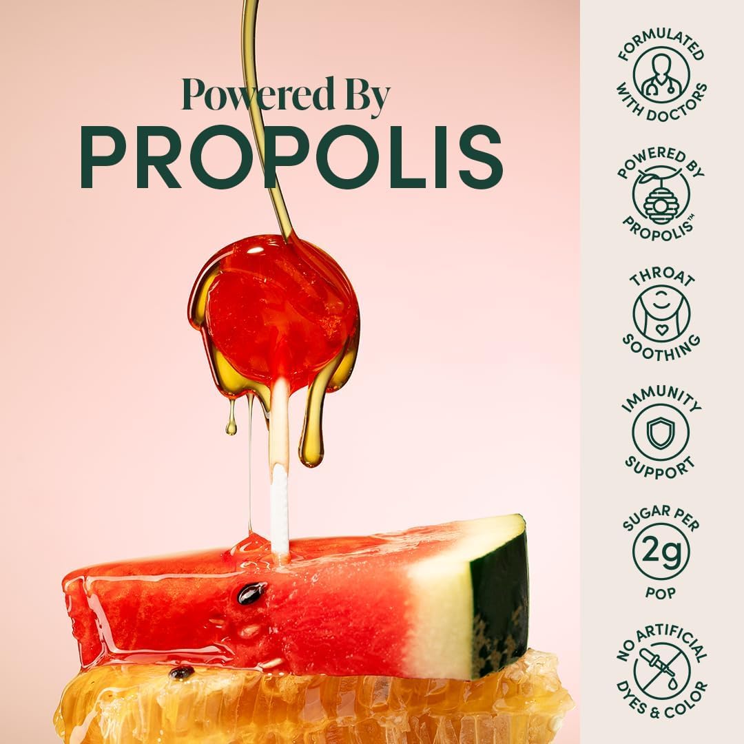 Kids Throat-Soothing Watermelon Lollipops by Beekeeper's Naturals – Doctor Formulated, 15 ct