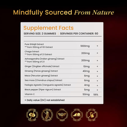BeepWell 60 Count Gold Shilajit Gummies – 3000mg, 85+ Minerals, Cherry Flavor