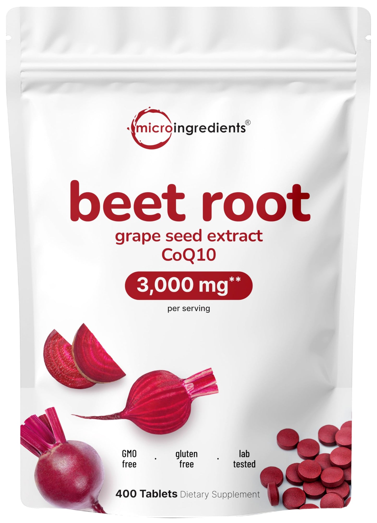 Beet Root 3,000mg with Grape Seed Extract & CoQ10 | 400 Tablets (200 Servings) | Super Beets