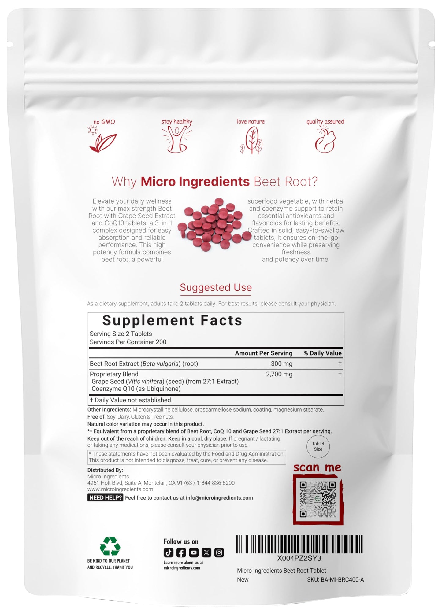 Beet Root 3,000mg with Grape Seed Extract & CoQ10 | 400 Tablets (200 Servings) | Super Beets