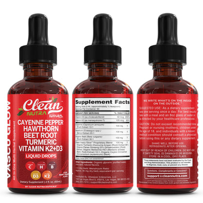 Clean Nutra Vascu Glow All-in-One: Cayenne Pepper Drops + Hawthorn Berry