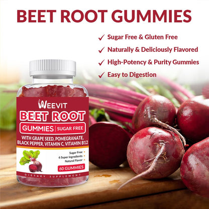 Beet Root Gummies, Nitric Oxide Supplement for Men Women | Organic Beet Gummy with Grape Seed, Pomegranate, Black Pepper, Vitamin C, B12