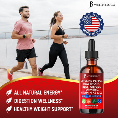 Cayenne Pepper Liquid Drops with Hawthorn Berry & Vitamin D3 K2 - 2oz