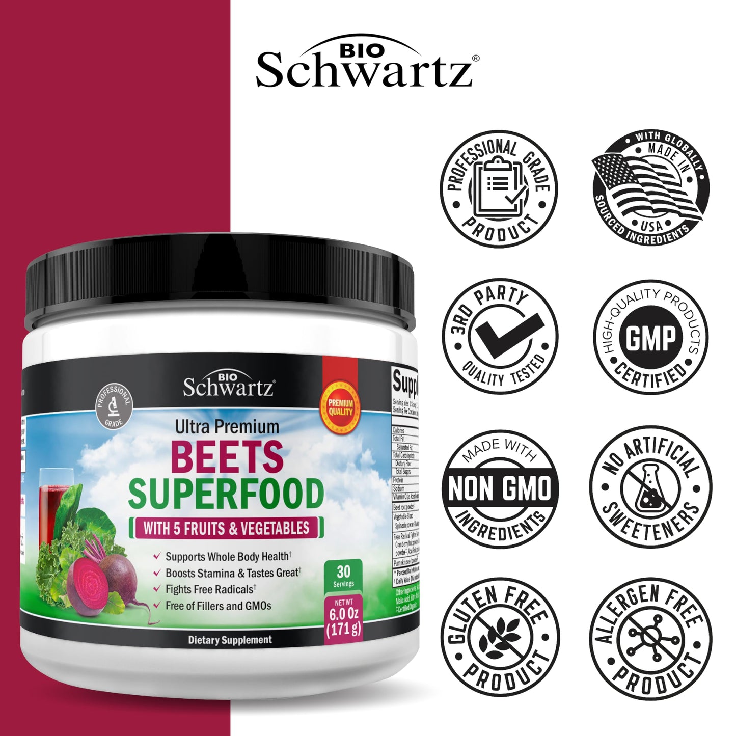 Beet Root Powder - Organic Beets Superfood with Vitamin C | 30 Servings