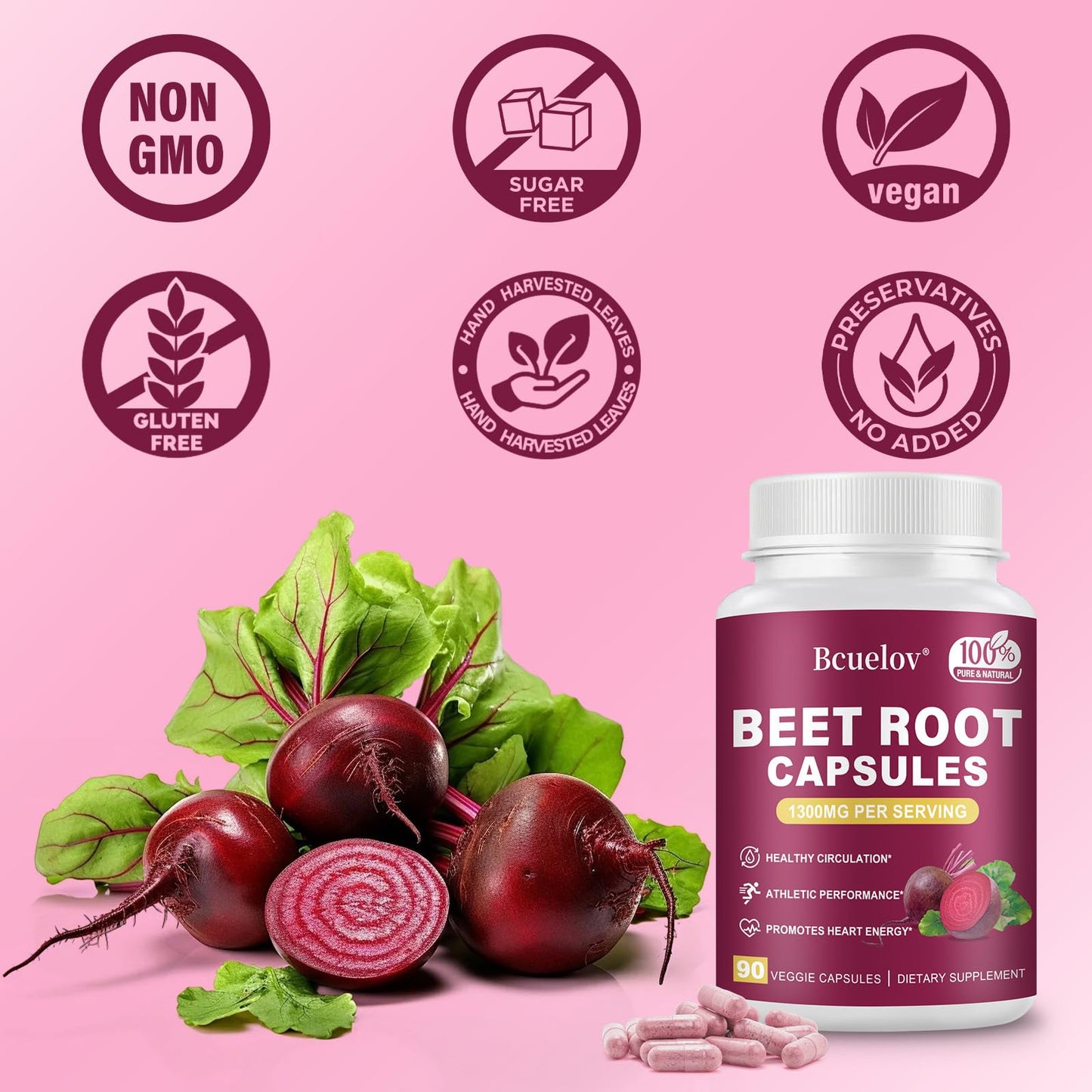 Beet Root Capsules 1300mg – Pure Beetroot Powder for Energy & Endurance | 90 Capsules