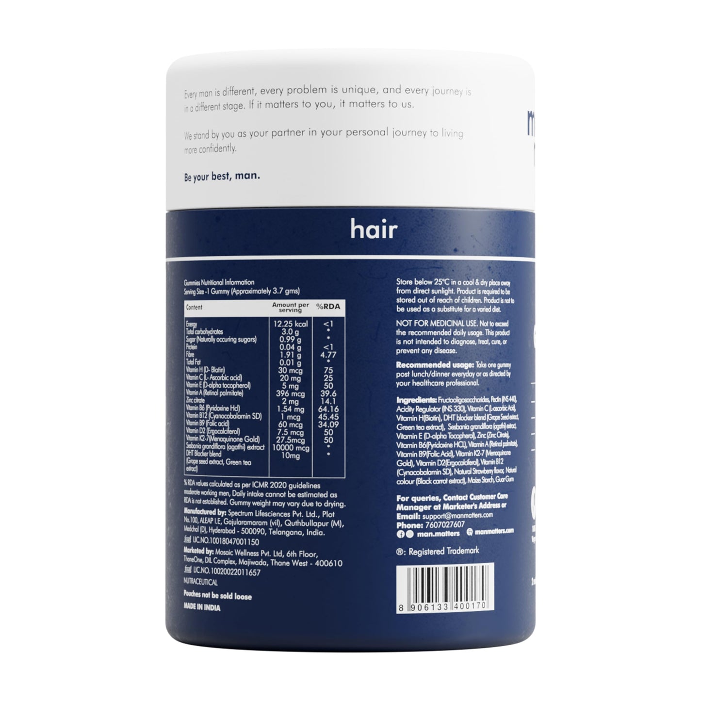 Man Matters Biotin Hair Gummy for Healthy Hair – No Sugar Added | 60 Gummies