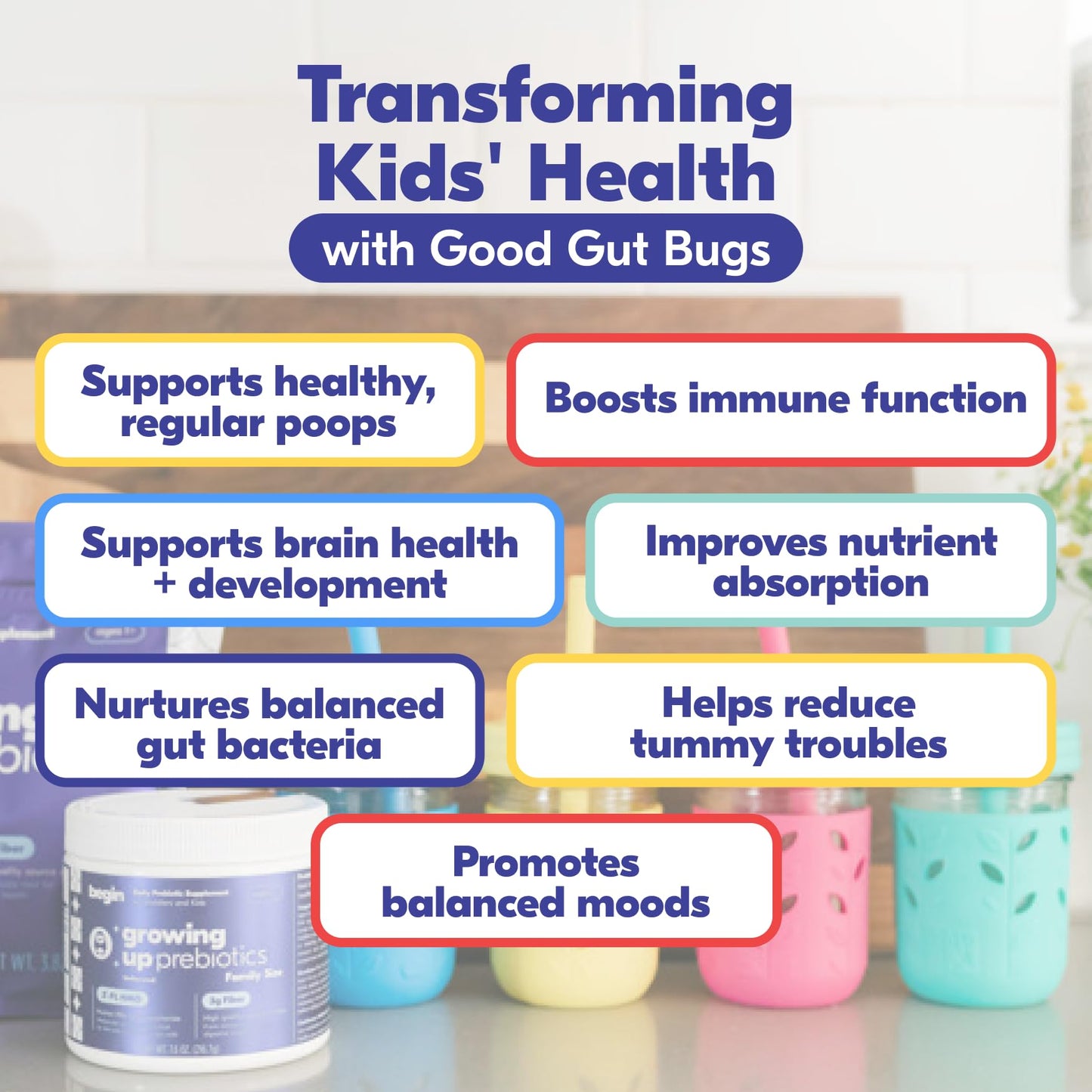 Begin Health Growing Up Prebiotics for Kids 84-Packs | Unflavored Soluble Powder for Digestive Comfort