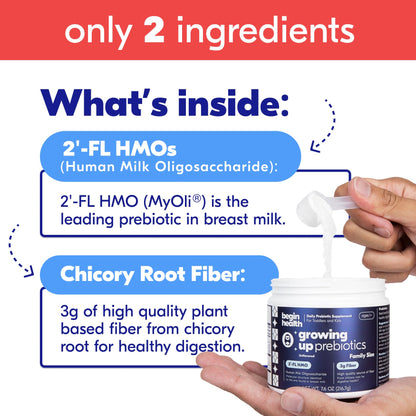 Begin Health Growing Up Prebiotics for Kids — 56-Pack, Unflavored Powder for Digestive Support