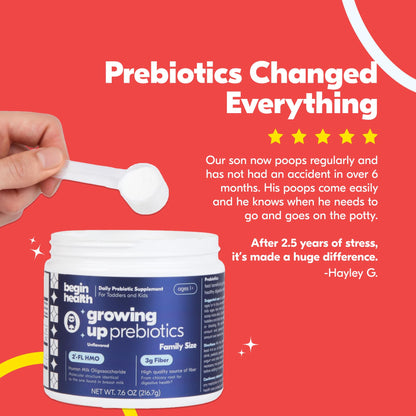 Begin Health Growing Up Prebiotics for Kids — 56-Pack, Unflavored Powder for Digestive Support