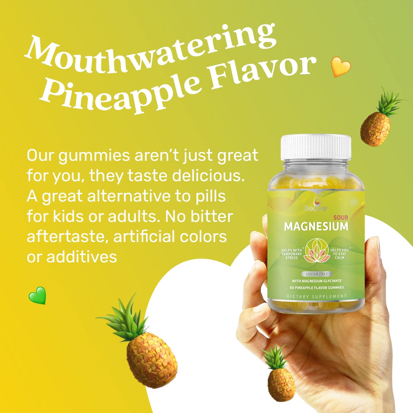 BeLive Magnesium Gummies 200mg - 60 Ct | Glycinate for Relaxation, Sleep & Stress Relief