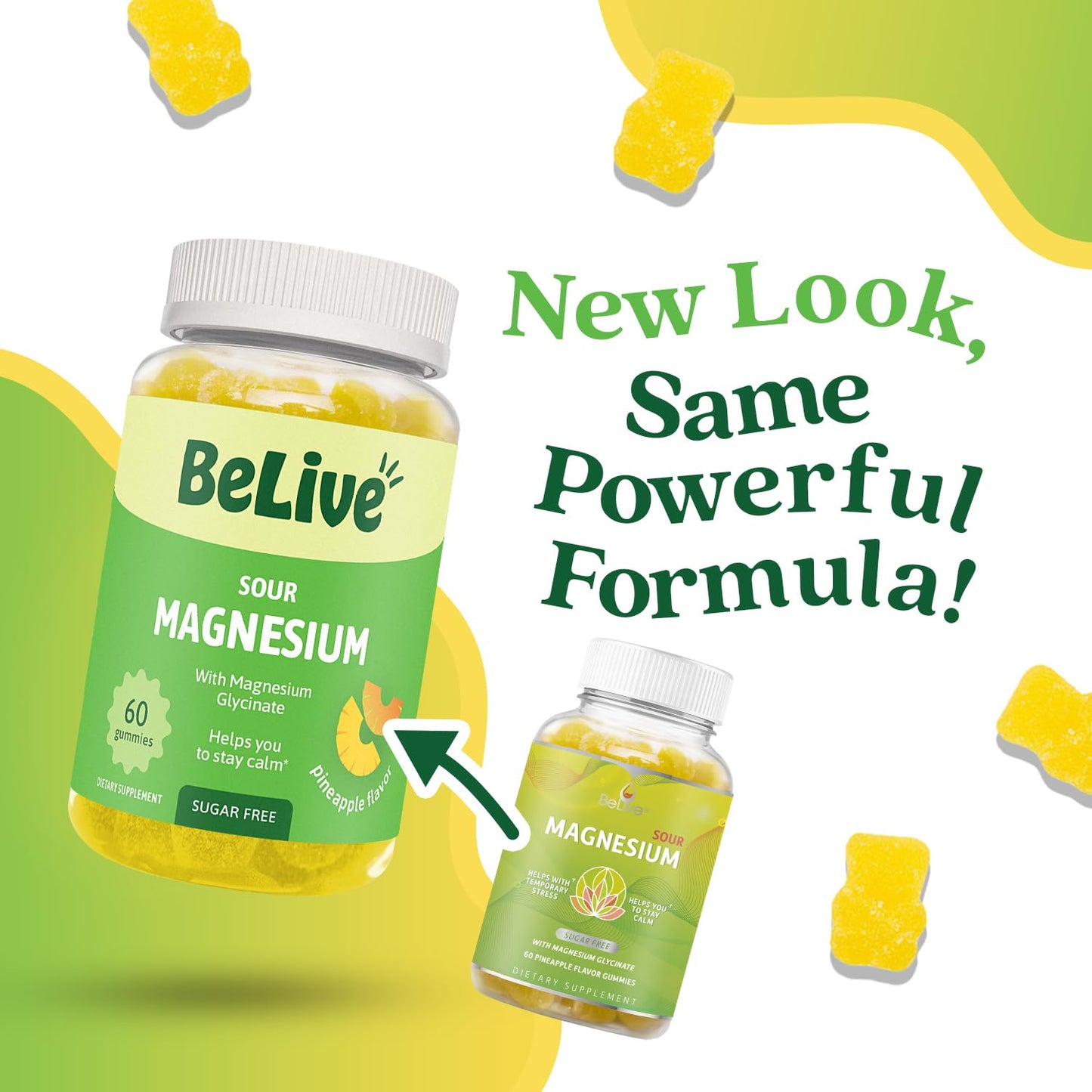 BeLive Magnesium Gummies 200mg - 60 Ct | Glycinate for Relaxation, Sleep & Stress Relief